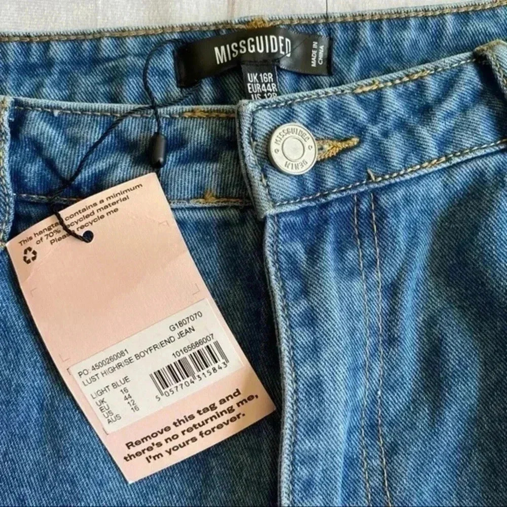 Missguided NWT Light Blue High Rise Boyfriend Jean 12R - Picture 5 of 15